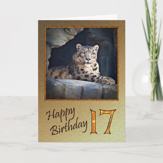 17.º Cartão de aniversário com um leopardo-da-neve (Frente)