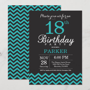 18º Aniversário Convite Preto e Teal