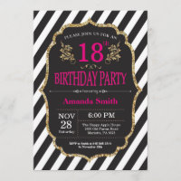18º Convite de Aniversário. Brilho preto e Dourado