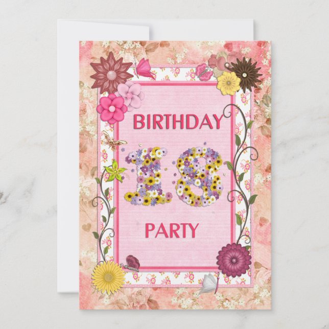 18º convite de aniversário com quadro floral (Frente)