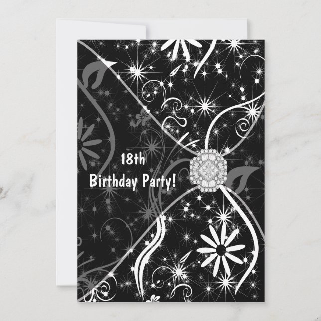 18º Joia Preta do Convite de aniversário 18º (Frente)