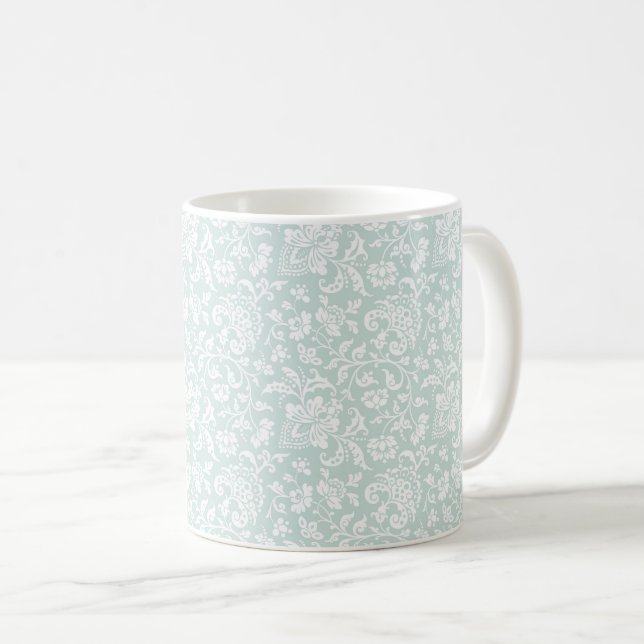 1860s, Floral, vidro marinho, caneca de café verde (Frente Esquerda)