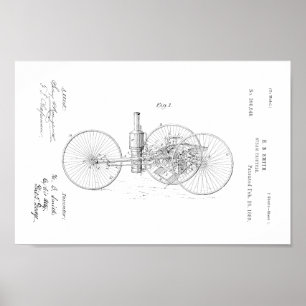 1889 Vintage Steam Tricycle Patent Art Impressão