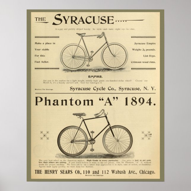1894 Phantom A Bicycle Ad Art Poster (Frente)
