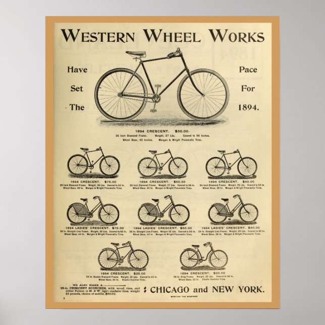 1894 Western Wheel Funciona Bicicleta E Poster (Frente)
