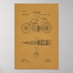 1897 Vintage Steam Bicycle Patent Art Impressão
