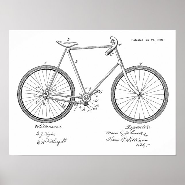 1899 Vintage Bicycle Patent Art Impressão (Frente)