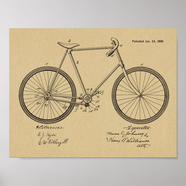 1899 Vintage Bicycle Patent Art Impressão (Frente)
