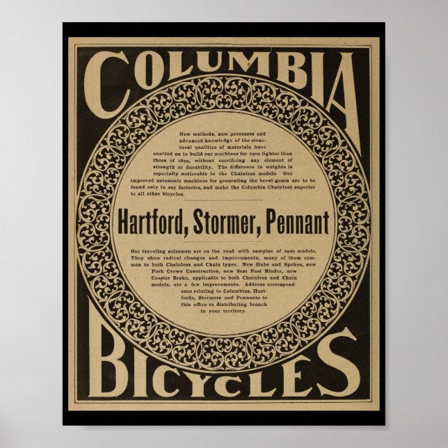 1899 Vintage Columbia Bicicletas E Poster de Arte (Frente)