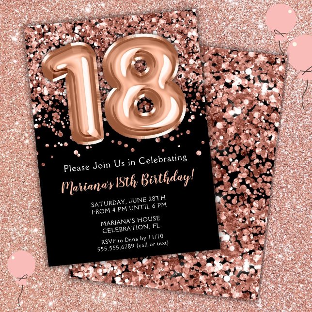 18.º Aniversário Convite à Rosa Dourada Glitter Ne (Criador carregado)