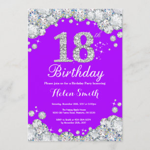 18.º Aniversário Convite Roxo e Diamante de Prat