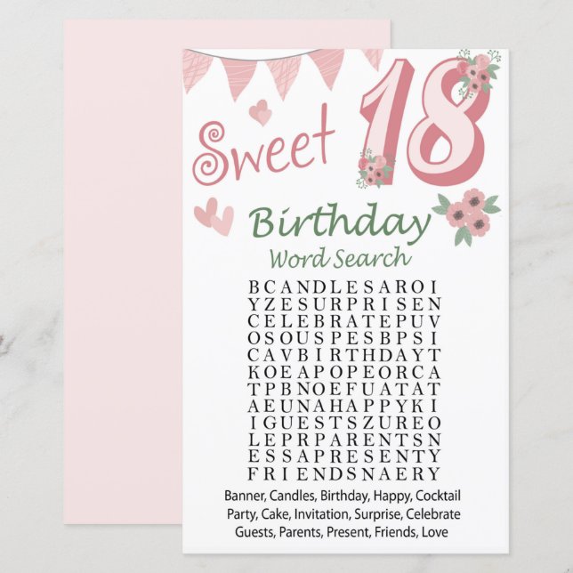 18. º Aniversário do Jogo de Pesquisa do Word (Frente/Verso)
