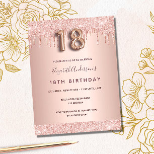 18.º aniversário rosa dourado - convite cor-de-r