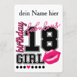 18. Aniversário 18th birthday girl pink convite<br><div class="desc">Cartão de convite a 18. Aniversário personalisierbar. Pink Kiss College Style número.</div>