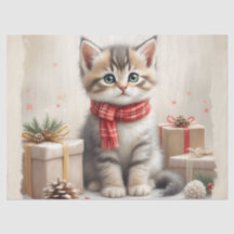 18# Gatinho de Natal de Papel Tecido