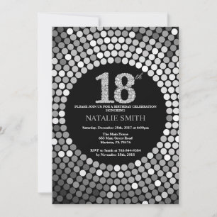 18.o Aniversário Convite Preto e Silver Glitter