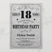 18.o Aniversário Convite Preto e Silver Glitter