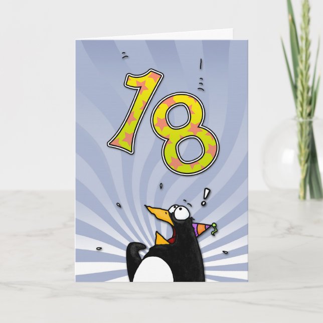 18o aniversário - cartão da surpresa do pinguim (Frente)