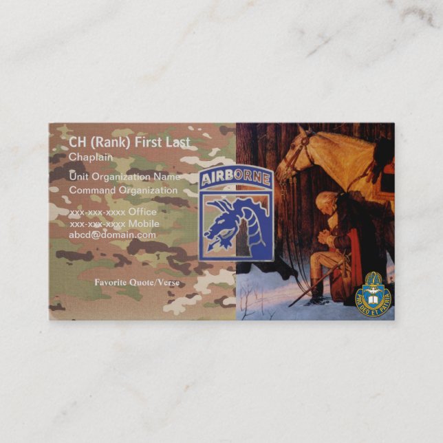 18o Praying do GW do cartão de visita do capelão (Frente)