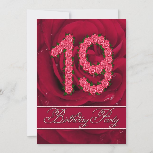 19º convite de aniversário com rosas (Frente)
