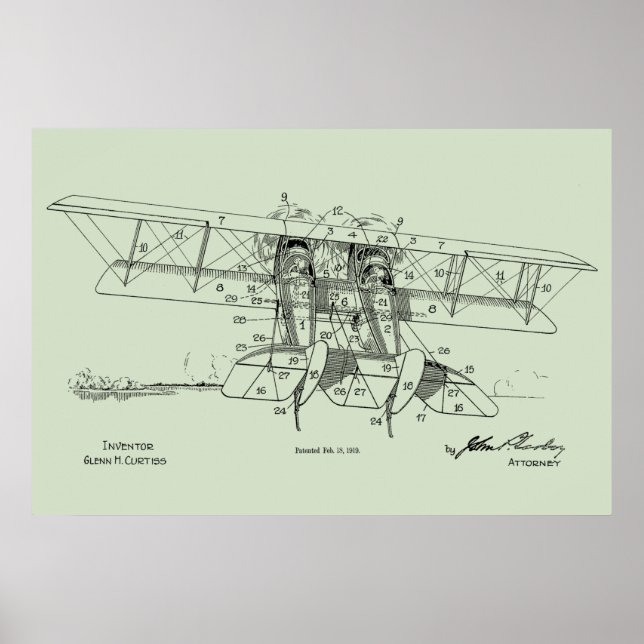 1919 Impressão de desenho de patente em aviões de  (Frente)