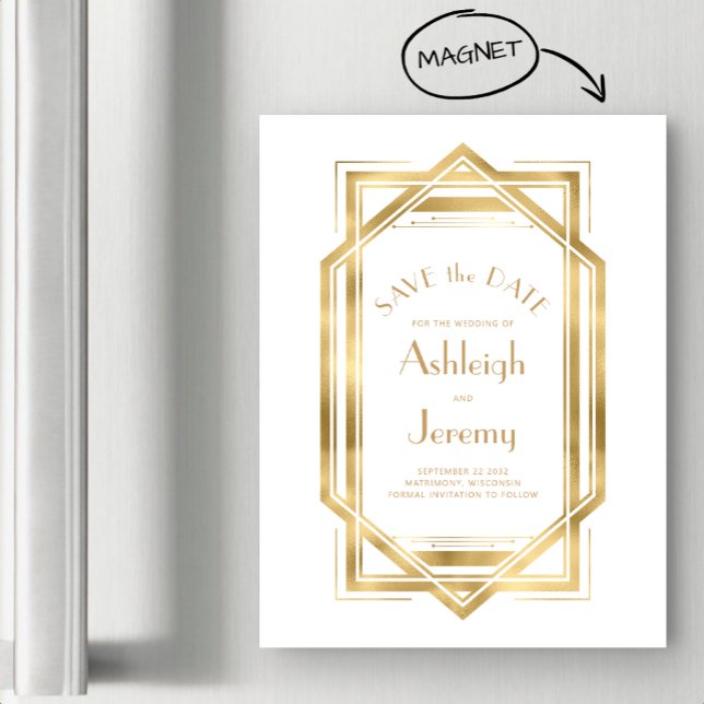 1920 Vintage Deco White Dourado Salvar a Data (Criador carregado)