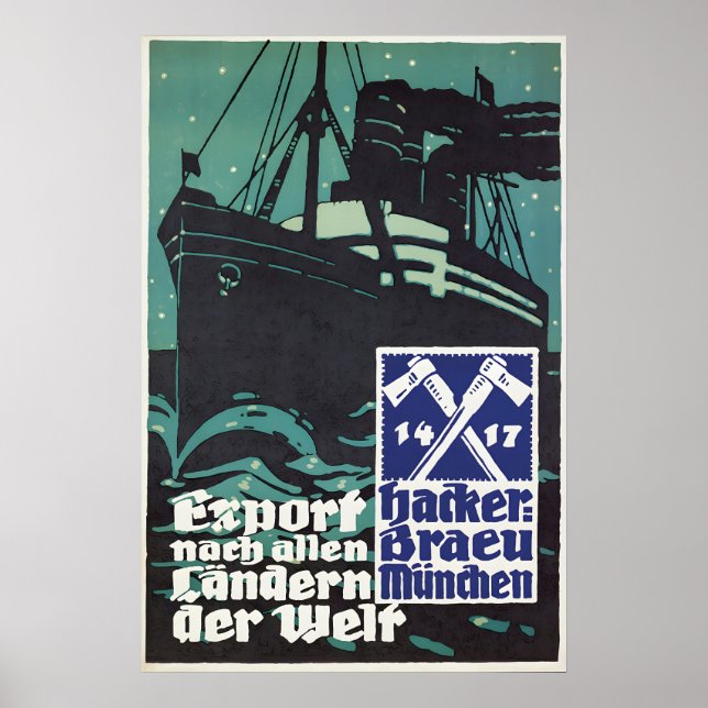 1930s German Beer Poster Hackerbräu München (Frente)