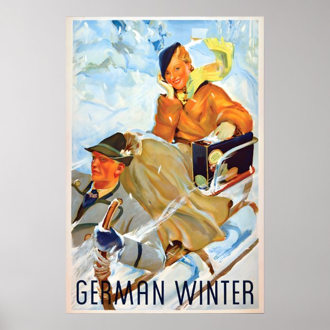 1930s travel Poster German Winter Ski jumping (Frente)