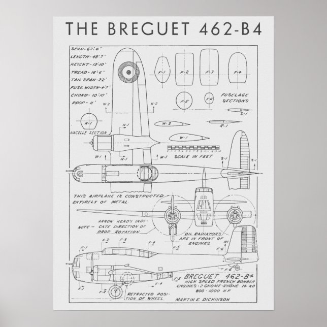 1938 Avião Aéreo Breguet 462-B4 Art Impressão (Frente)