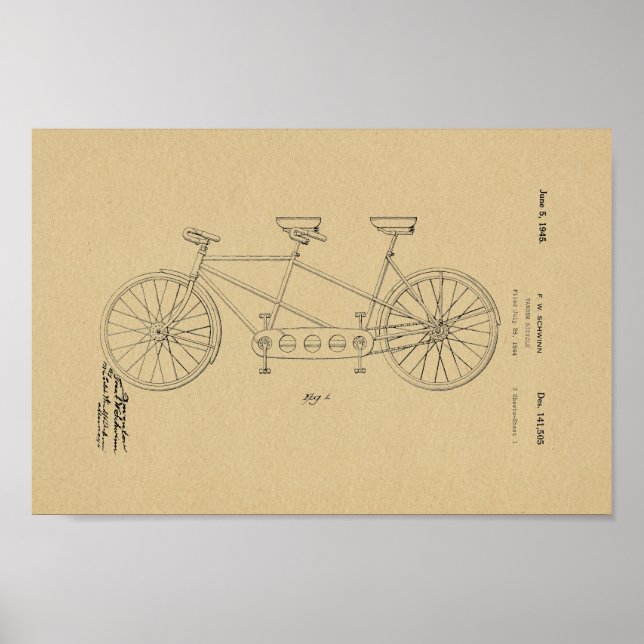 1945 Vintage Schwinn Bicycle Patent Art Impressão (Frente)