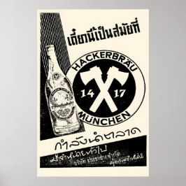 1950s Hackerbräu München Beer Poster Thai