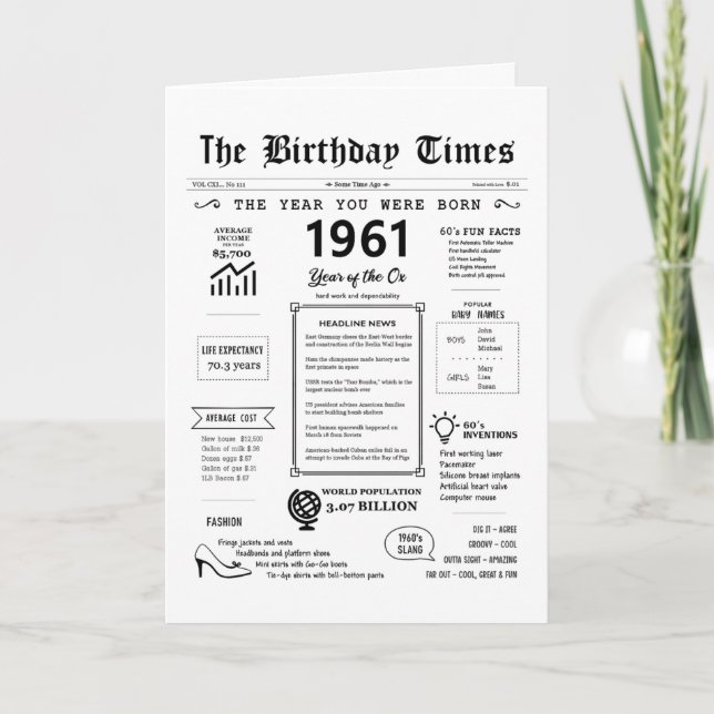 1961 O Ano Em Que Era Nascer Cartão De Aniversário (Frente)