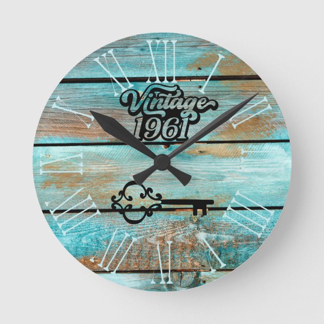 1961 Relógio Redondo de madeira antiga em vinheta (Frente)