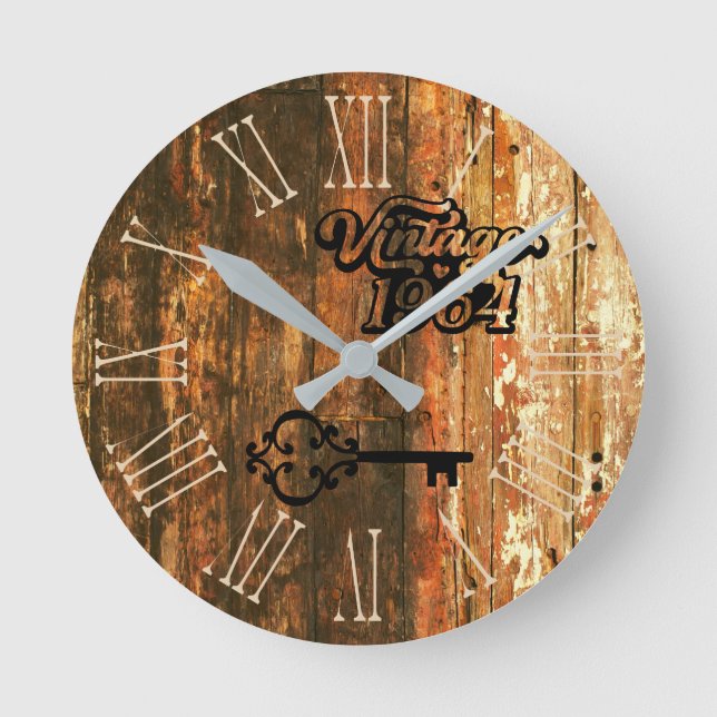 1964 Relógio Redondo de madeira antiga em vinheta (Frente)