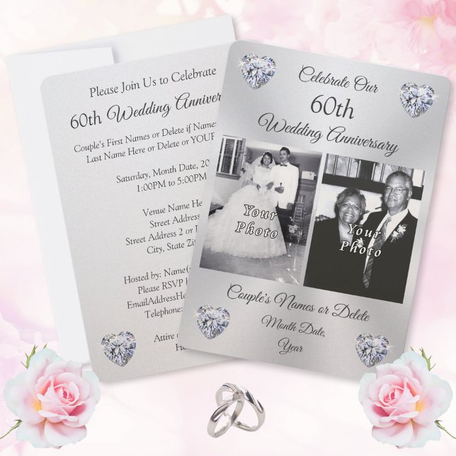 1, 2 Fotos, Convites de Aniversário de 60 Anos de  (60th wedding anniversary invitations, with photos.  60th wedding anniversary invitations online.)