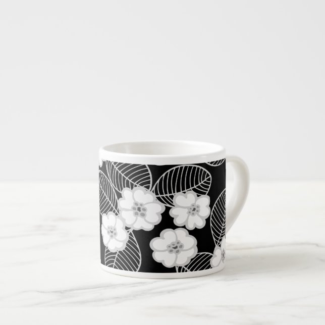 1 Caneca de Espresso Damask Floral Cinza Preto Bra (Frente Esquerda)