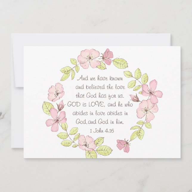 1 John 4:16 Deus é Love Floral Wreath Flat Card (Frente)
