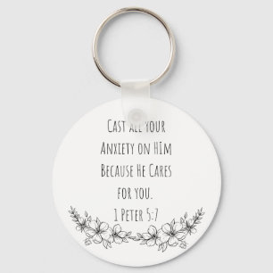 1 Peter 5:7 Caste todo o Chaveiro do Botão de Ansi