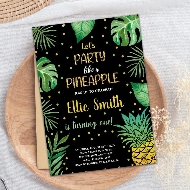 1rua - Convites de abacaxi verde preto (1st Black Green Pineapple Invitations)