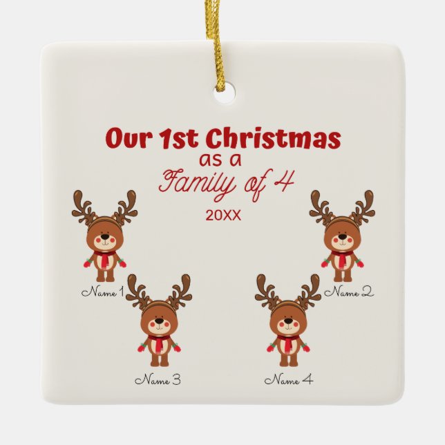 1rua de Natal como Família de 4 Ornamento (Frente)