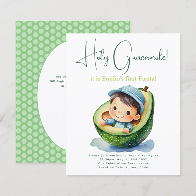 1rua Fiesta Aniversário para um BOY Avocado ORÇAME (Frente/Verso)