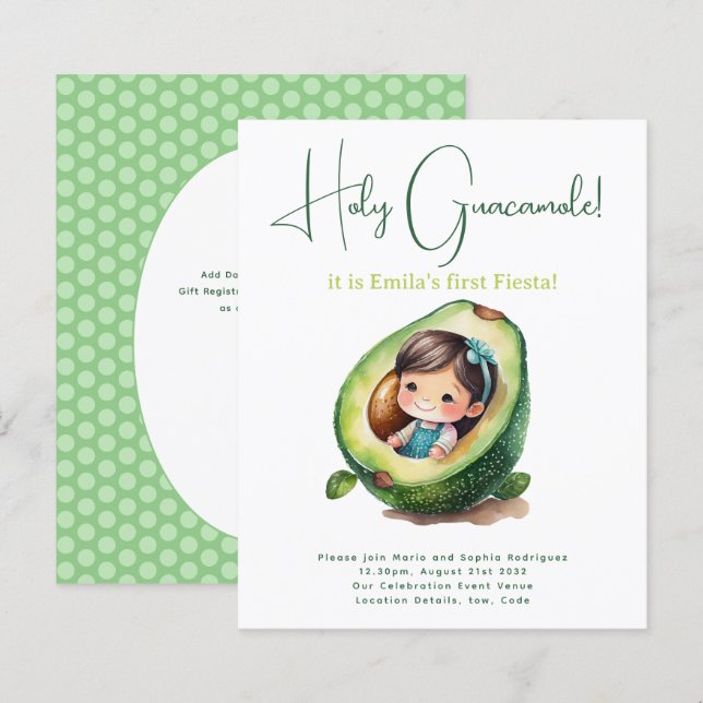 1rua Fiesta Aniversário para uma Menina Avocado Or (Frente/Verso)