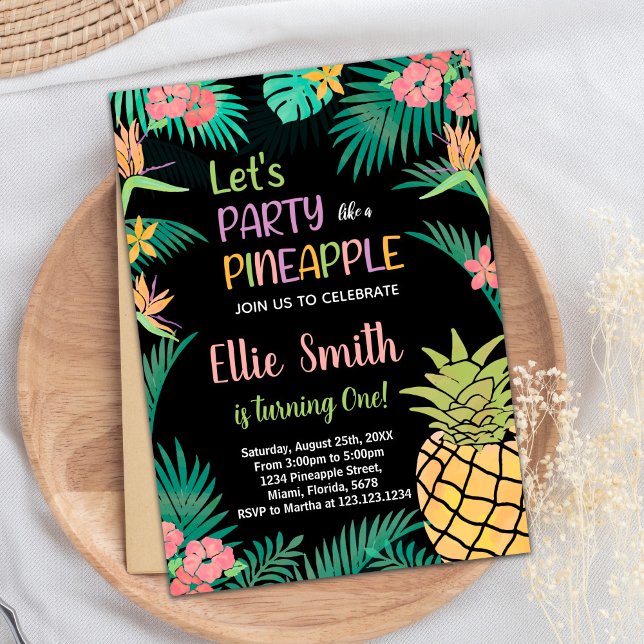 1rua Laranja Verde Abacaxi Convites (1st Black Orange Green Pineapple Invitations)