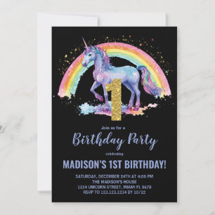 1rua Rainbow Unicorn - Convites de Aniversário