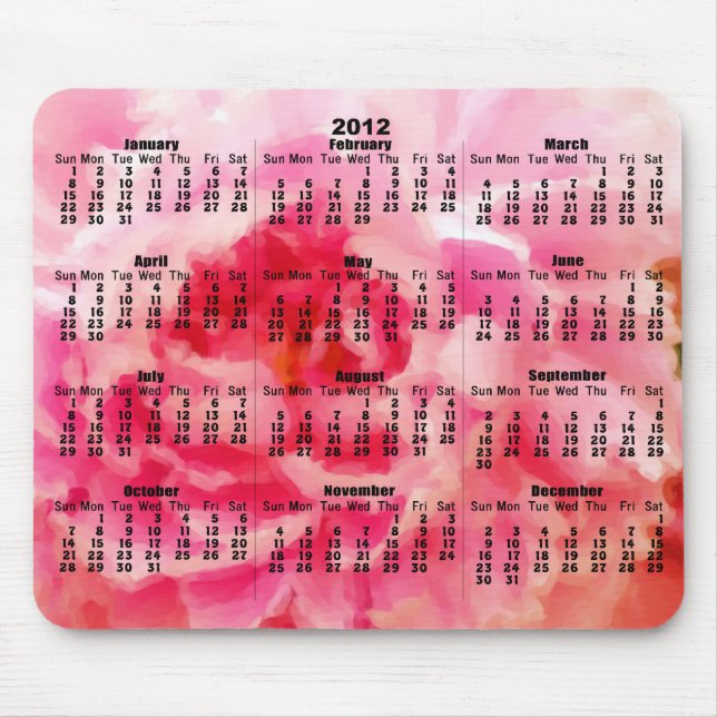 2012 calendário - peônia pintada rosa Mousepad (Frente)
