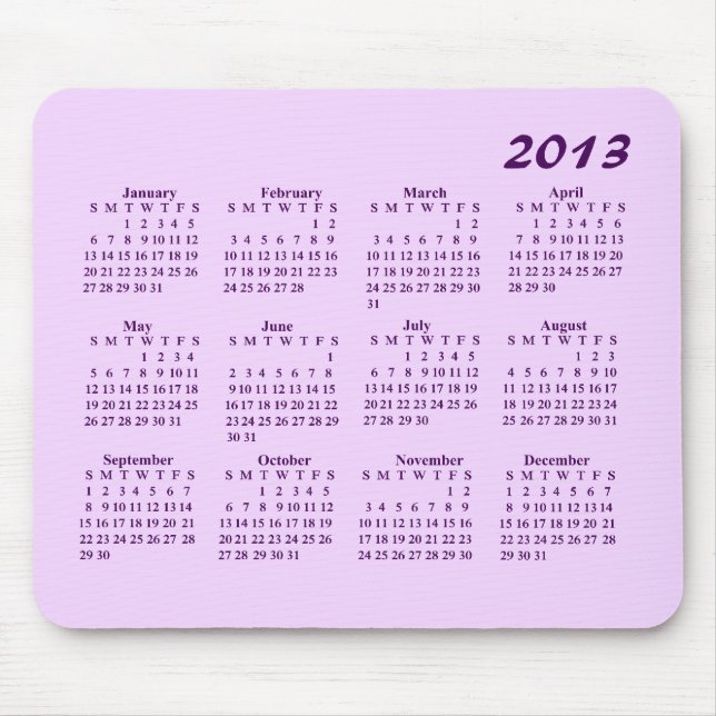 2013 calendário Mousepad (Frente)