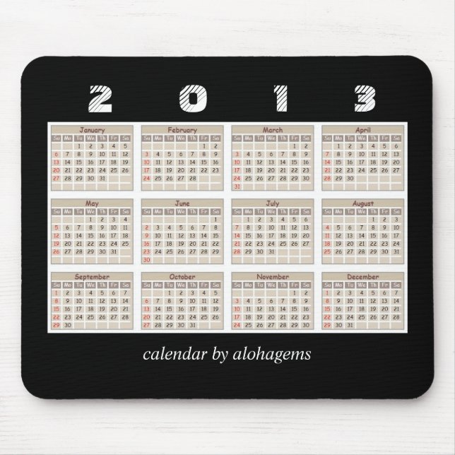 2013 calendário simples e puro Mousepad (Frente)