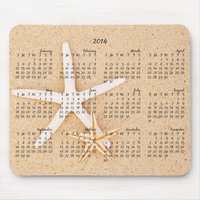 2014 calendário - estrela do mar Mousepad (Frente)