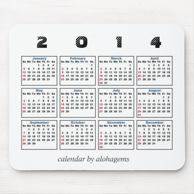 2014 calendário Mousepad (Frente)