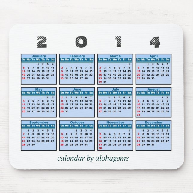 2014 calendário Mousepad (Frente)